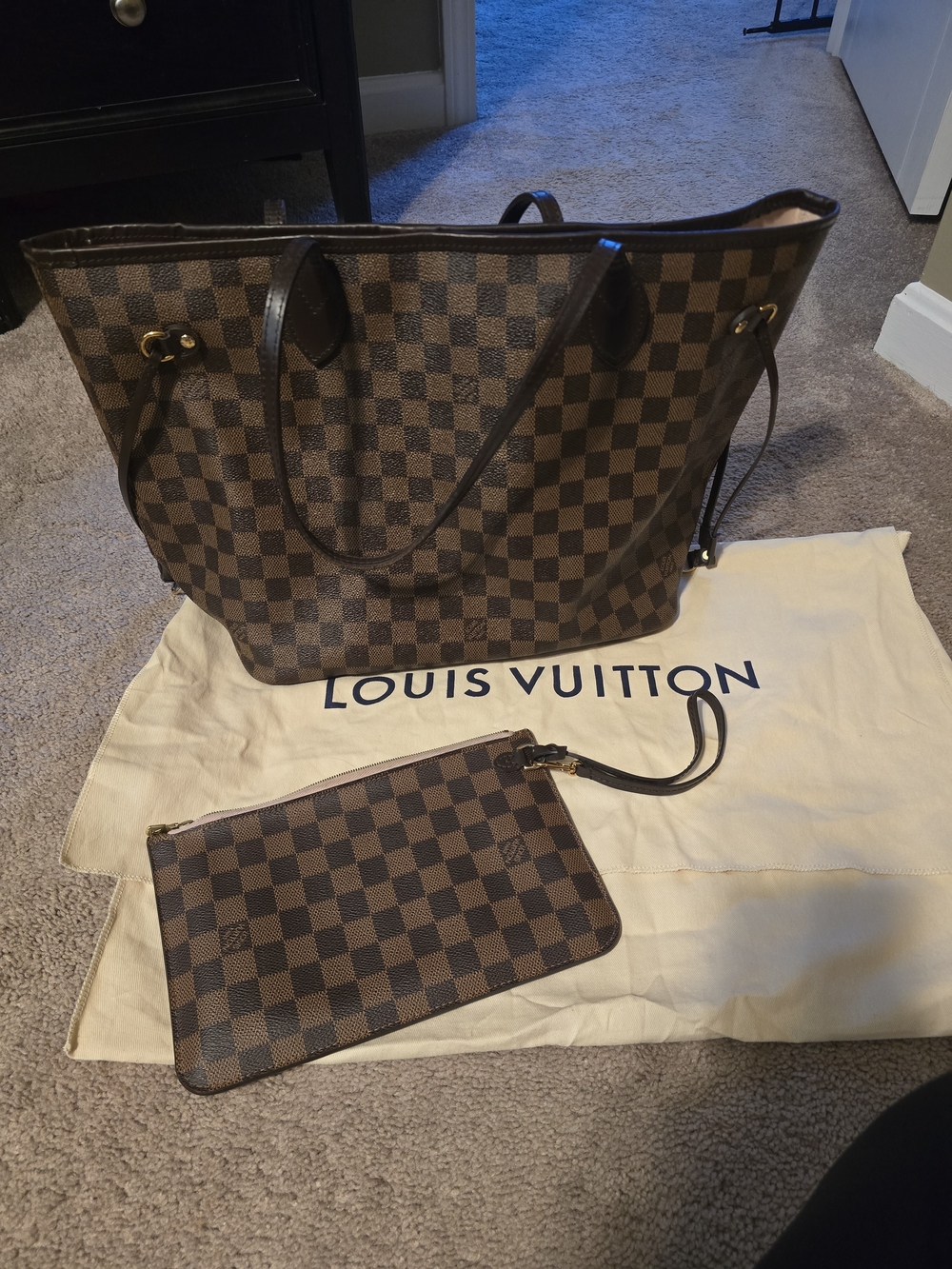 Louis Vuitton Brown Damier Ebene Canvas Neverfull Tote with Pouch